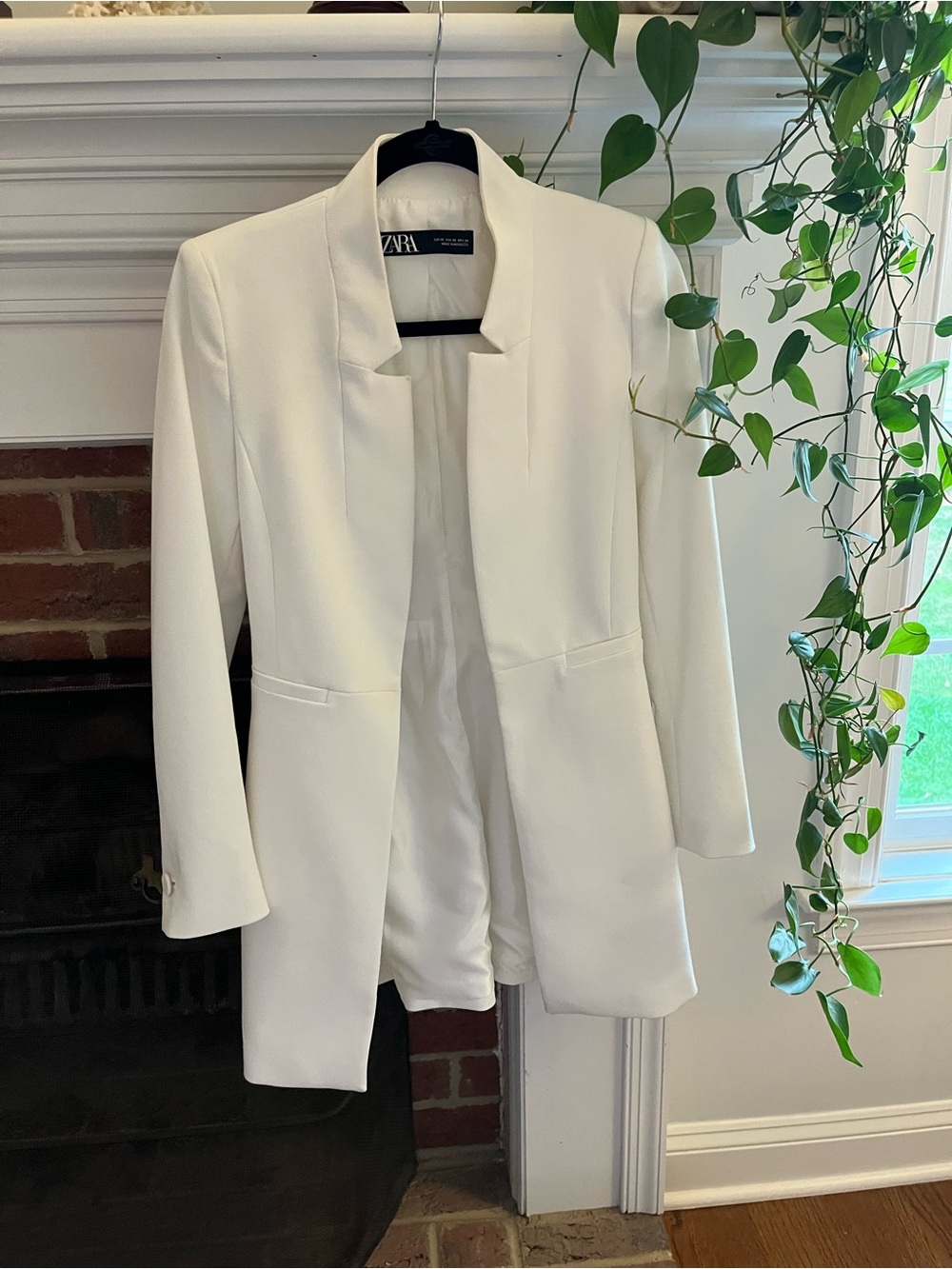 Zara Cream Open-Front Long Blazer